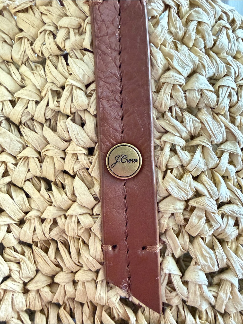 J. Crew Woven Market Tote with Brown Leather Straps - Picture 2 of 7
